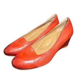 Mona flying Women's‎ Leather Closed Toe 2 Inch Red Pumps Size 40 Shoes
